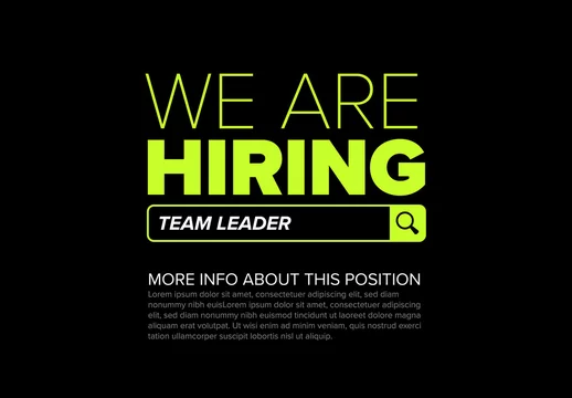 We are hiring minimalistic black and green flyer template with search input and button