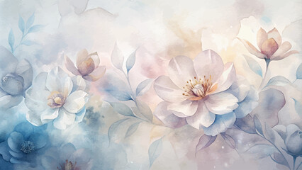 Watercolor minimalist background with a soft medley of flowers