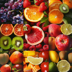 Various fruits arranged in a vibrant collage