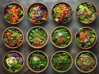 Various salads in a healthy food collage