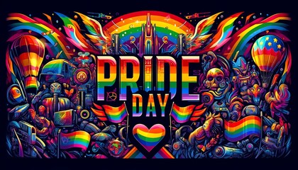 Obraz premium Vibrant Pride Day Banner with Bold 'Pride Day' Caption