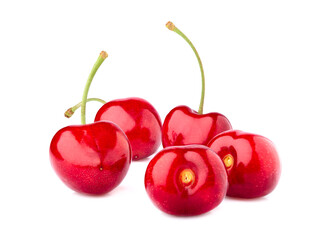 Sweet cherries  isolated on white background cutout. Ripe berries closeup.