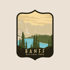 vintage retro banff national park logo with icon emblem and symbol vector illustration design graphic template, national park in canada vintage design template