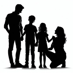 silhouette A happy family isolated on a white background