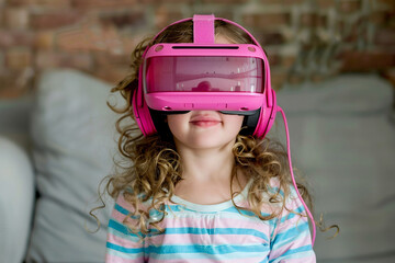 Person in vr virtual reality goggles visiting metaverse gaming world tech addicted, Generative AI