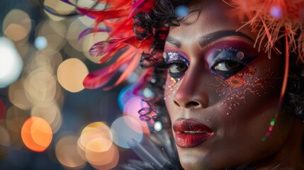 Obraz premium Glamorous and Bold: Drag Queen Embraces Pride Day Makeup.