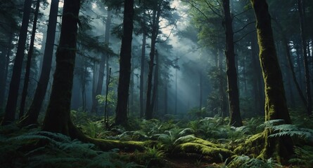 Obraz premium empty magical forest landscape banner copyspace background