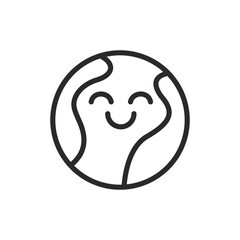 Happy earth, linear style icon. Smiling globe, happy and healthy planet, environmental protection, and global happiness. Editable stroke width