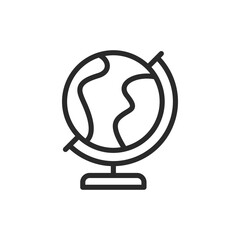 Globe, linear style icon. Rotating globe on a stand. Editable stroke width