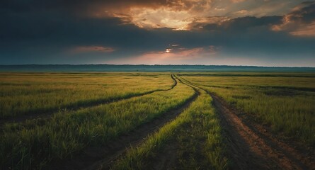 Naklejka premium empty prairie fields landscape banner copyspace background