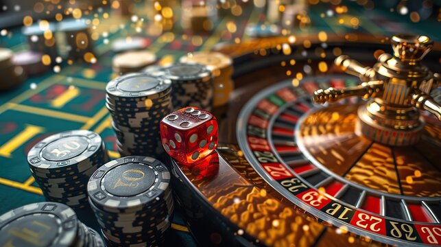 a creative background with inscriptions of a casino roulette dice cards and casino chips concept of winning gambling and casino games in.stock image