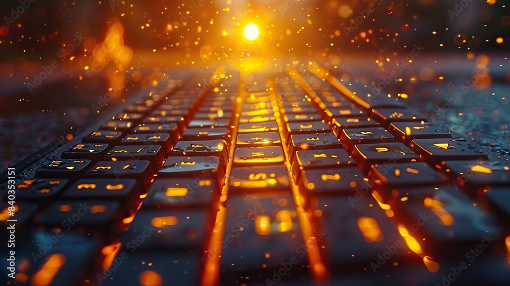 Poster a close up on a modern keyboard with shallow depth of field and toned colors for the concept of appl