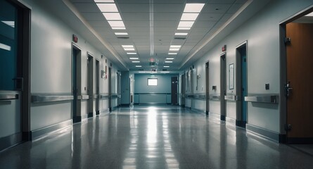 Fototapeta premium empty hospital hallway banner copyspace background