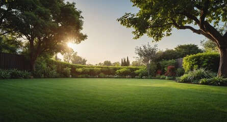 empty lawn backyard landscape banner copyspace background