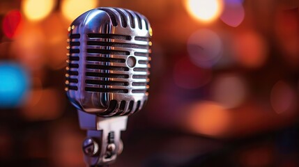 an image of a retro styled broadcasting microphone used for voice over recordings or radio station shows and speech communication logos and trademarks have been removed.image illustration