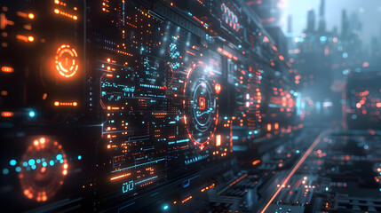 A hightech dashboard displaying realtime cybersecurity alerts and network protection status