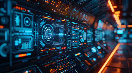 A hightech dashboard displaying realtime cybersecurity alerts and network protection status