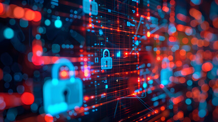 A hightech dashboard displaying realtime cybersecurity alerts and network protection status