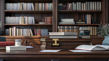 Empowering Education University Professor's Desk with Business Cards Lecture Notes and Textbooks for Academic Success