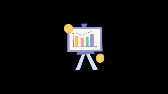 market data animation with looping , 4k resolution, and Alpha Channel. flat illustration hand drawn style