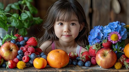 Child appetite concept with happy Asian school kid with delicious nutritional meal of food menu for breakfast, lunch, or dinner served with beautiful decoration on kitchen table 