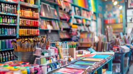 Colorful Art Supplies Store Business Cards and Paints Galore for Creative Inspiration
