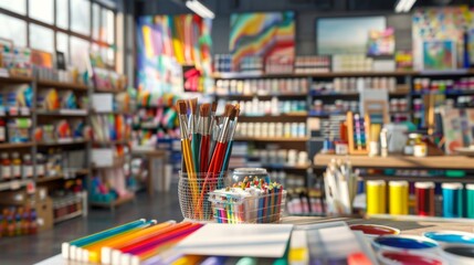 Colorful Art Supplies Store Business Cards and Paints Galore for Creative Inspiration