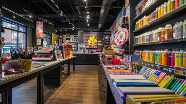 Colorful Art Supplies Store Business Cards and Paints Galore for Creative Inspiration