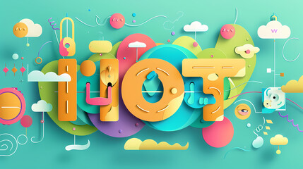 Obraz premium Internet of things iot and networking vector image Paper cut style