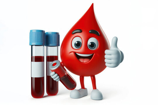 A blood drop character giving a thumbs up, blood donate concept