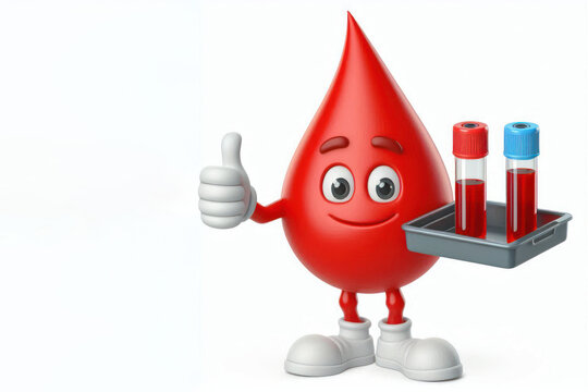 A blood drop character giving a thumbs up, blood donate concept - Powered by Adobe