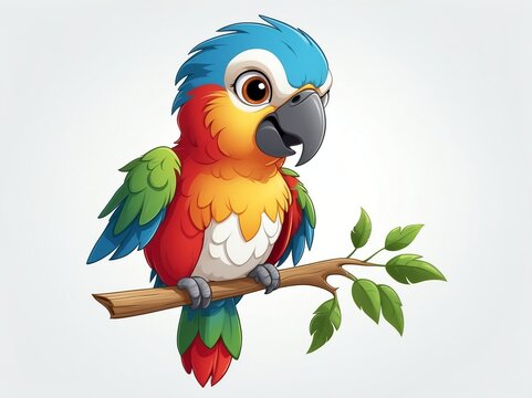 cute parrot bird cartoon clipart on plain white background