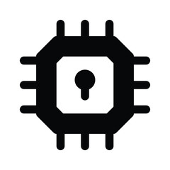 Keyhole on processor, concept icon of secure processor