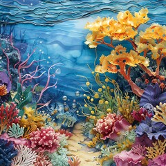 Underwater scene card featuring a detailed and vibrant coral reef ecosystem
