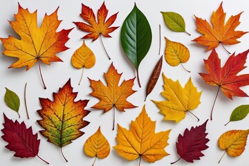 Obraz premium Bright autumn leaves on a white background.