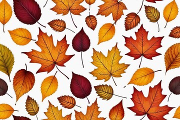 Bright colorful autumn leaves on a white background.