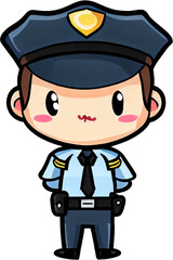 a policeman in cartoon style kawaii style, against transparent background as PNG.(generative ai)