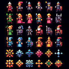 RPG Game Pixel Art Icons of Castle Guests