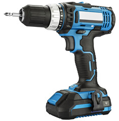 Blue and black Cordless Power Drill, Rechargeable Electric Screwdriver isolated on a transparent background.