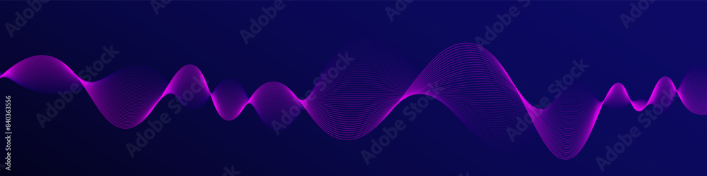 Poster Vector wave dynamic music lines. Violet-rose abstract lines. Sound waves on dark background for your design. Vector EPS 10