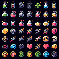 A sprite sheet of pixel art icons for RPG game apothecaries