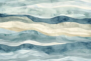 Obraz premium Abstract Watercolor Waves in Shades of Blue and Beige 
