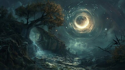 Obraz premium As the midnight hour struck the well became a gateway for ethereal beings to emerge their spectral forms glowing in the moonlight