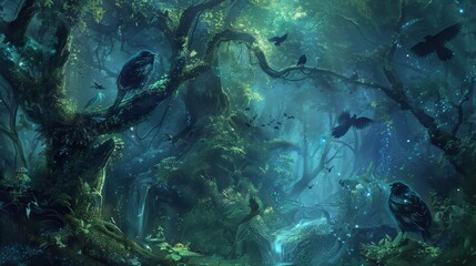 Obraz premium The sounds of the forest birds chirping leaves rustling and streams murmuring seem to harmonize with the forest spirits whimsical melodies serenading the dawn with their otherworldl