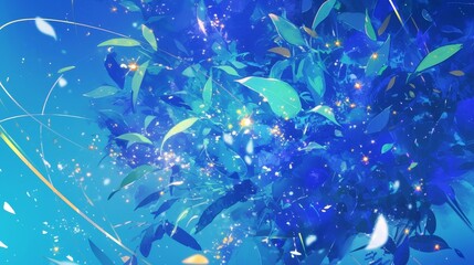 Whispers of blue and green lights flickering through the air like fireflies but with an otherworldly quality