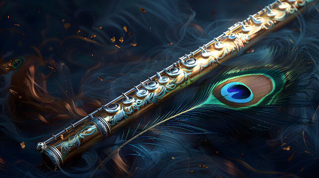 flute and a peacock feather