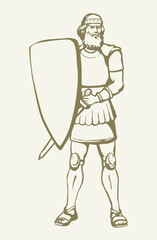 Knight with sword and spear. Vector drawing