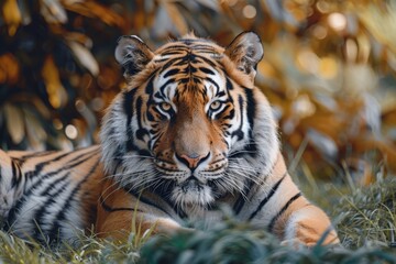 Obraz premium Majestic Tiger Resting in Lush Foliage