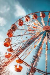 A colorful ferris wheel at an amusement park on a sunny day