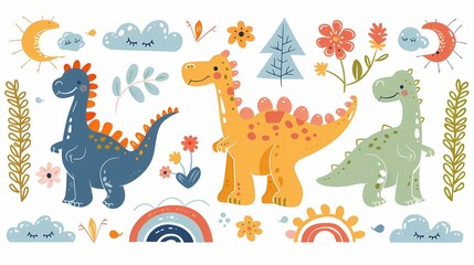 Naklejka premium Retro cute graffiti dinosaur illustration poster background